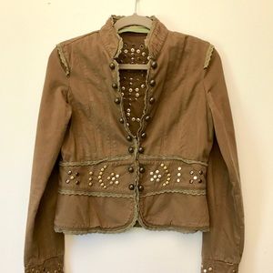 Brown Denim Studded Crop Jacket